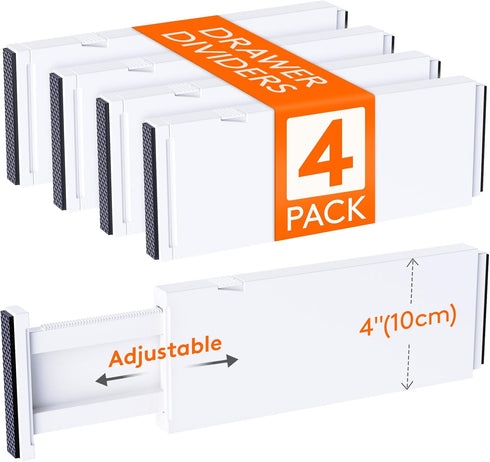 Lifewit 4 Pack Drawer Dividers - Plastic 4" High Adjustable Organizers for Clothes - Expandable Storage