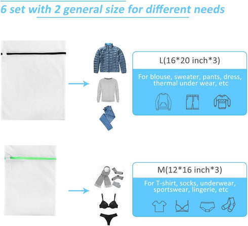 GOGOODA Mesh Laundry Bags for Delicates - 6 PCS Travel Storage Organize Bag, Clothing Washing Bags