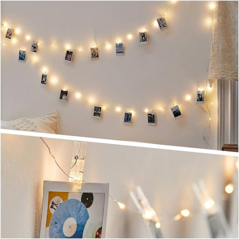 Microwear 33Ft Powered,8 100 10M Photo Clip String Lights,USB or Battery Modes LED Hanging String Fairy Lights