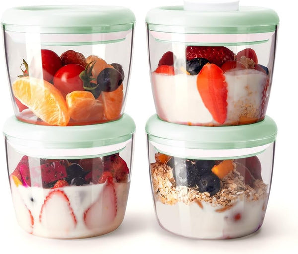 Overnight Oats Containers with Lids - 14oz 400ml Set of 4 Meal Prep Containers, Airtight Leakproof Reusable Food