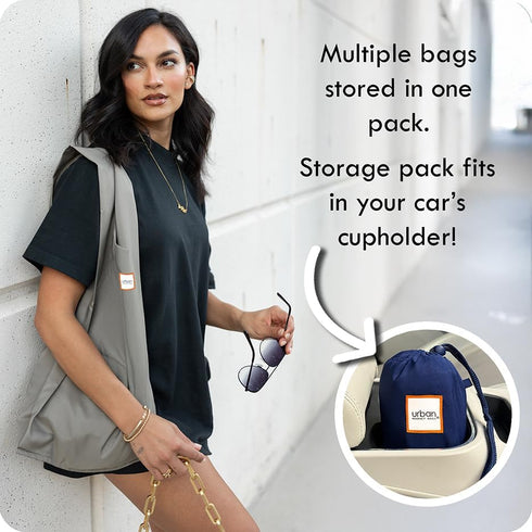 Ocean 3 Foldable Reusable Shopping Bags in 1 Compact Pouch, Durable Fabric, Holds 50+ lbs, Machine Washable