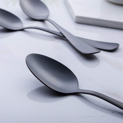 GoGeiLi Stainless Steel Matte Black Dessert Spoon Set, 6.8-inch Teaspoon Coffee Spoon, Service for 6, Dishwasher Safe