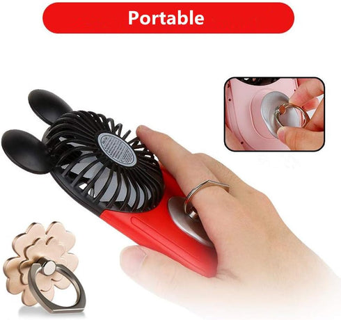 Cute Personal Mini Fan, Handheld USB Rechargeable Fan with LED Light, 3 Adjustable Speeds, 2 Pack (Yellow+Pink)