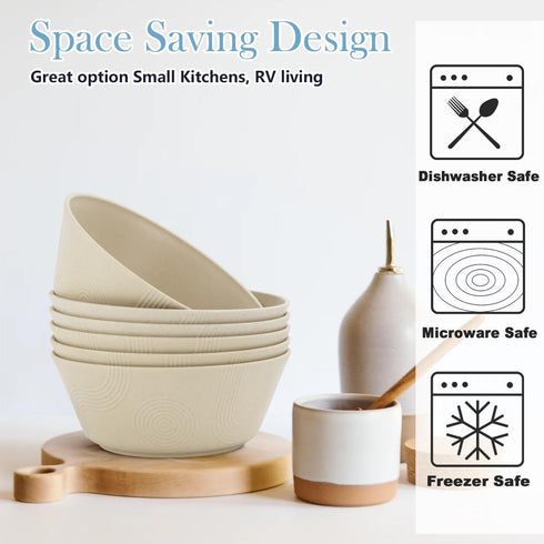 PYRMONT 36 OZ Cereal Bowls Wheat Straw Bowls Set of 6, Reusable Soup Bowls, Microwave & Dishwasher Safe