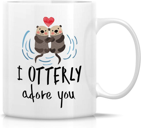 Retreez Funny Mug - I Otterly Adore You 11 Oz Ceramic Coffee Mug - Sarcastic Motivational Birthday Gift for Husband Wife