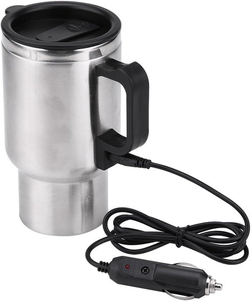 12V Electric Car Cup, 450ml Travel Heating Mug, Stainless Steel Coffee Tea Kettle for 12V Power Source
