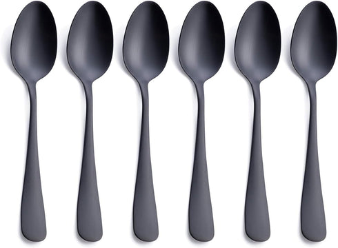 GoGeiLi Stainless Steel Matte Black Dessert Spoon Set, 6.8-inch Teaspoon Coffee Spoon, Service for 6, Dishwasher Safe