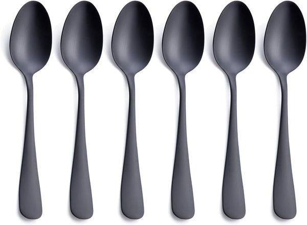 GoGeiLi Stainless Steel Matte Black Dessert Spoon Set, 6.8-inch Teaspoon Coffee Spoon, Service for 6, Dishwasher Safe