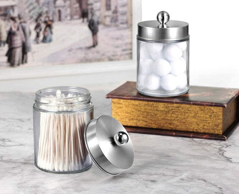 Amolliar Apothecary Jars - Bathroom Vanity Organizer Canister Jar with Lid for Qtips, Cotton Swabs, Makeup Sponges