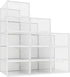 12 Pack Closet, Seseno Shoe Storage Bins, Clear Plastic Stackable Shoe Organizer for Space Saving Foldable Shoe Rack