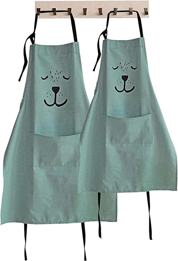 YOLOPARK Lovely Parent and Child Apron, Comfortable Simple Apron with Pocket for Cooking, Pack of 2
