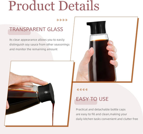 EQUNROY 1 9.6 oz Pcs Glass Soy Sauce Dispenser Bottle - Cruet for Olive Oil, Vinegar, BBQ Kitchen Cooking - Leak-Proof
