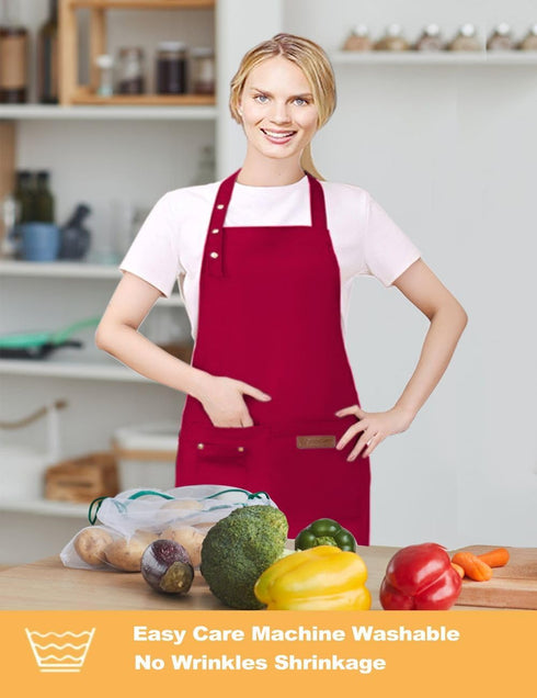 Adjustable Straps Aprons for Women Men - Waterproof Canvas Kitchen Cooking Apron with Pockets