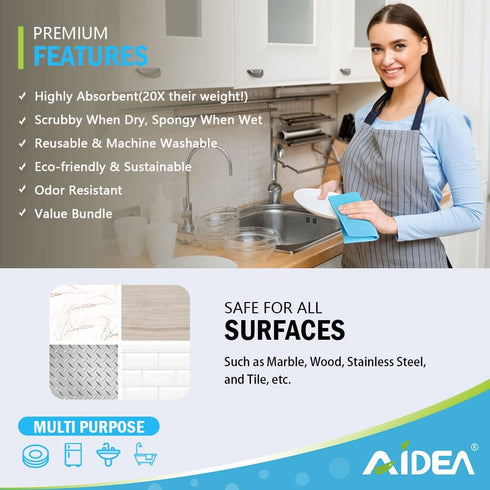 Kitchen-10PK, 7" 6" AIDEA Swedish Dishcloths for Absorbent Sponge Dish Cloth, Dishcloths for Washing Dishes, Reusable