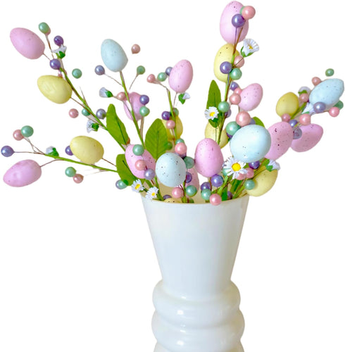 VSHZXFH 4pcs Artificial Easter Spray Vine with Pastel Easter Eggs and Berries- Decorative Spring Floral Stems-Egg Twig