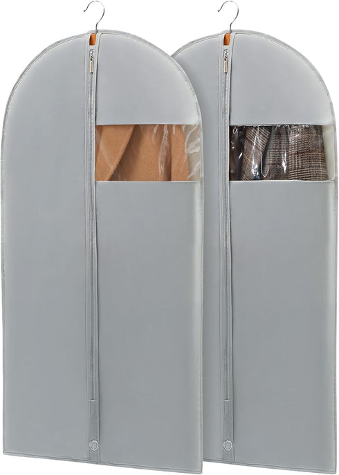 43" Garment Bags for Hanging Clothes, Grey Suit Cover Bags with Clear Window for Closet Storage (2 Packs)