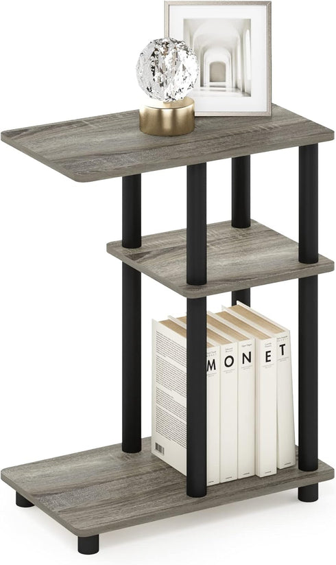 Furinno Turn-N-Tube C-Shape Sofa Side Table, French Oak/Black