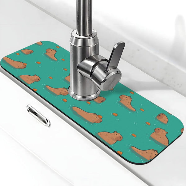 KIKICHUA Cute Capybara Play Eat Food Kitchen Sink Splash Guard Faucet Mat Super