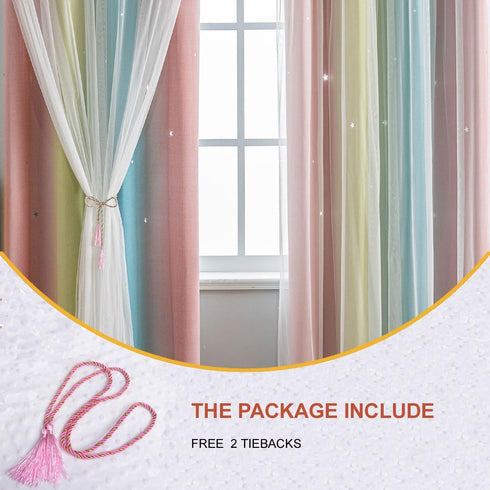 conokata Grommet 2 52W 84L) Star Girl and Kids Curtains for Bedroom Rainbow Ombre Double Layer Cute Shot Nursery