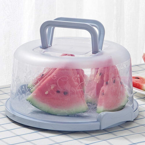 FEOOWV Plastic Small Cake Carrier Holder, Round Container with Handle for 6~8 Inch Diameter and 4 Inch Height Cake, Blue