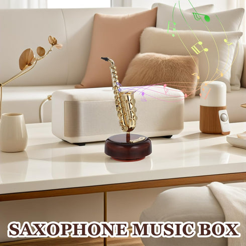 TOPPERFUN 7.9in Mini Saxophone Music Box, Classic Home Decorative Saxophone, Small Musical Mum Trinket Instrument