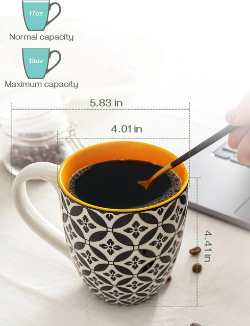 Set 6, 16 oz Set, DOWAN Coffee Mugs of Large Porcelain Mug, Ceramic Tea Cups with Handle for Men Women, Mug Gift