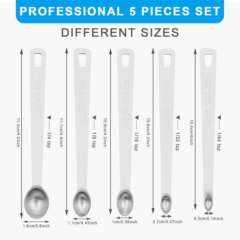 Mini Measuring Spoon Set, Heavy Duty Stainless Steel Measuring Spoons for Cooking Baking, Tablespoon Teaspoon for Dry or Liquid Ingredients, Fits in Spice Jar, 1/64 1/32 1/16 1/8 1/4 tsp by Aovchei