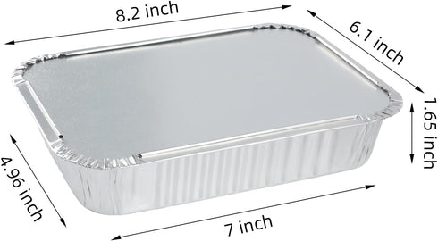 WANBAO 50 PACK 8.3"x6.2" Disposable Tin Foil Pans with Lids 2.25LB Aluminum Pans To Go Containers for Cooking, Baking, Catering Party Meal Prep, Take Out, Freeze by WANBAO
