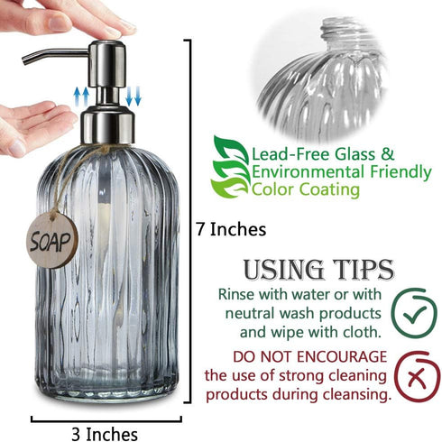 JASAI 18 Oz Kitchen Soap Dispenser - Vertical Stripes with 304 Rust Proof Stainless Steel Pump, Refillable for