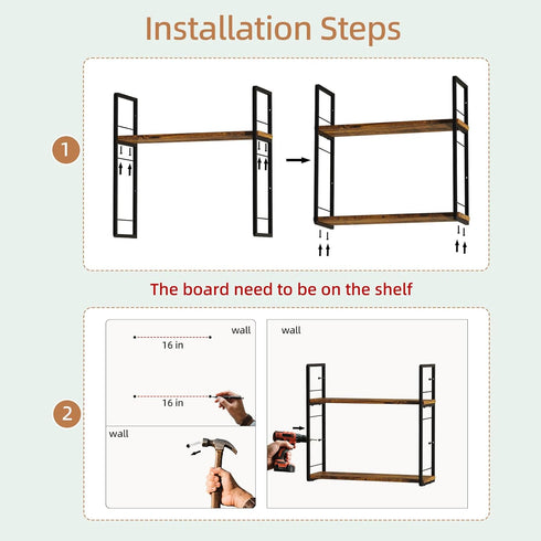 2-Layer 16in Floating Book Shelves for Wall, Wall Bookshelf for Book Storage, Space Saver, Stud Hanging Shelf, Bedside