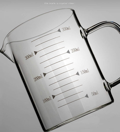 DEVILMAYCARE Glass Beaker with Handle and Lid - Measuring Cup for Easy Visibility, 12 Oz (350ML)
