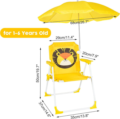 Summer 1-5 PLULON Kids Beach Chair with Umbrella Folding Lawn and Camping Chair with Shade for Beach, Pool, Travel