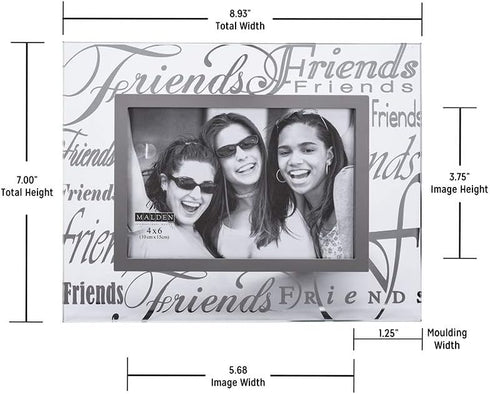 Malden International Designs Friends Picture Frame, 4x6, Mirrored Glass with Silver Metal Inner Border, Clear