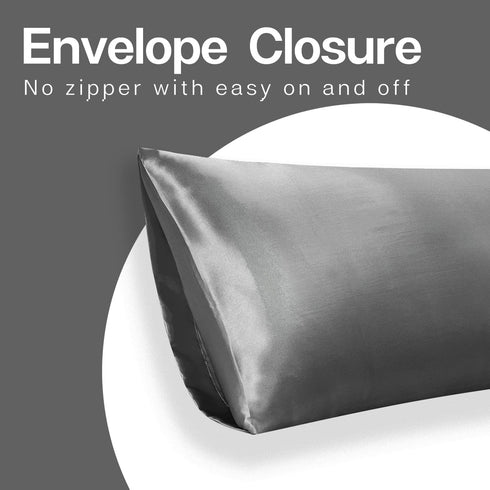 MR&HM Satin Body Pillow Cover | Soft Breathable Case with Envelope Closure | Cooling Long Pillowcase, Grey