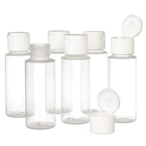 Chica and Jo 2oz Clear Plastic Empty Squeeze Bottles with Flip Cap, Set of 6, TSA Travel Size, Made in the USA