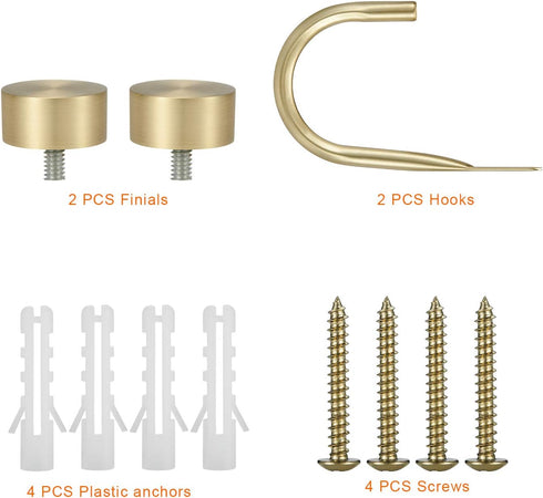 Premium Curtain Holdback - Set of 2 Quality Metal Decorative Holdbacks with Zinc Alloy Cap Finials, Rust-Proof, Brass