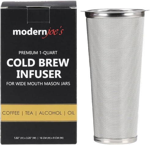 MODERNJOE'S Premium Cold Brew Coffee Filter for 1 Quart Mason Jars, 50 Micron EXTRA Fine Mesh Stainless Steel