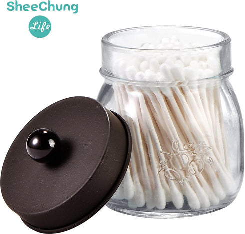 SheeChung 4 Pack Apothecary Jars with Lids, Bathroom Organizers for Q-tips, Cottons, Floss, Small Mason Jars