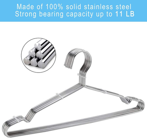 Seropy Coat Hangers, 10 Pack Heavy Duty Stainless Steel Hangers with Non Slip Grooves, 16.5 Inch Ultra Thin Metal