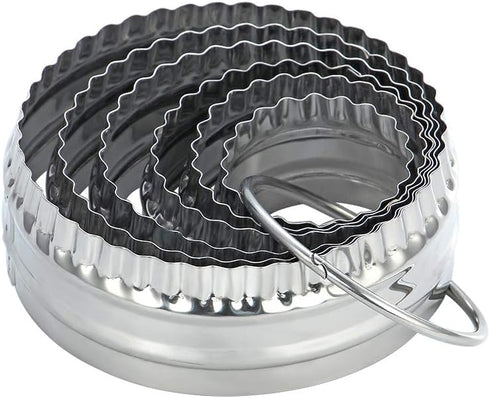 Fluted Cookie Cutters Set of 6 Pieces, Round Biscuit Cutters, Double Sided Stainless Steel