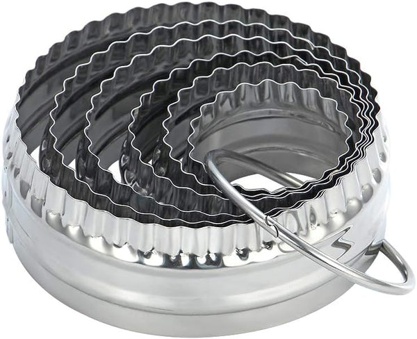 Fluted Cookie Cutters Set of 6 Pieces, Round Biscuit Cutters, Double Sided Stainless Steel
