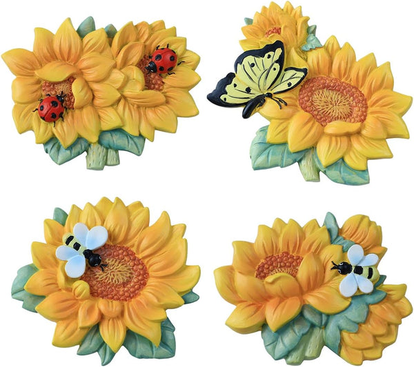 4 PCS Sunflower Resin Fridge Magnets for Refrigerator, Whiteboard, Office, Photo Cabinet, Bulletin Board Home Decoration