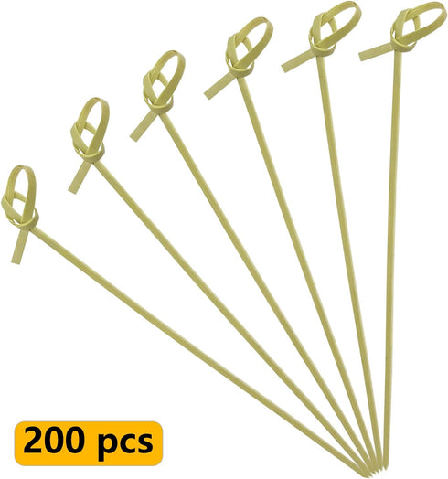 BLUE TOP Bamboo Cocktail Picks, 200 PCS 4 Inch Skewers with Looped Knot for Appetizers, Drinks, Barbecue Snacks