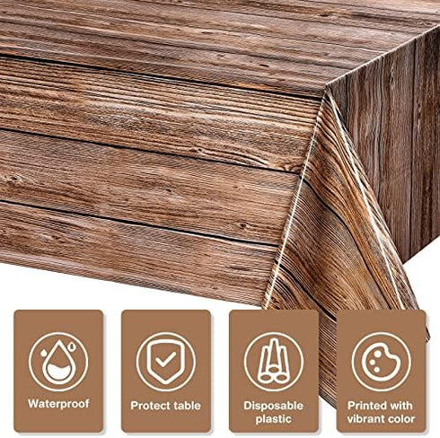 Tatuo Natural Wood Grain Tablecloths, Rustic Plastic Table Covers for 54 x 108 Inch Rectangle Table, Brown