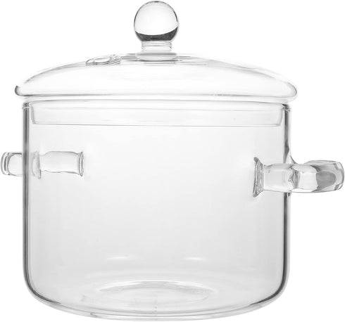 GANAZONO Clear Borosilicate Cooking Pot with Lid, Handle, Stovetop Simmer Pot, 1900ML