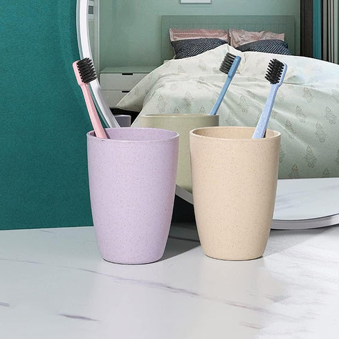 NeschToy 12oz Small Drinking Tumblers, Set of 5 Unbreakable Wheat Straw Cups for Camping Party, Reusable Water Glasses