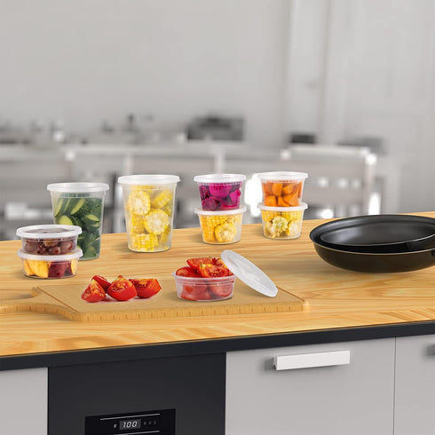 TashiBox 8 oz Plastic Food Storage Containers, 50 Sets with Lids, Airtight, BPA Free, Microwave/Dishwasher Safe