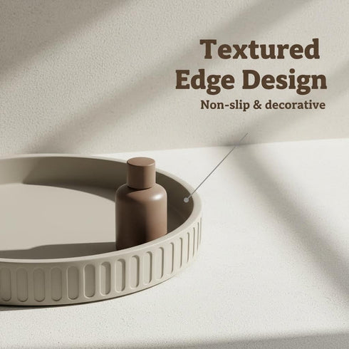12in 100% Decorative Tray for Coffee Table Tray Decor, Gray Solid Concrete Decorative Round Tray for Kitchen, Living