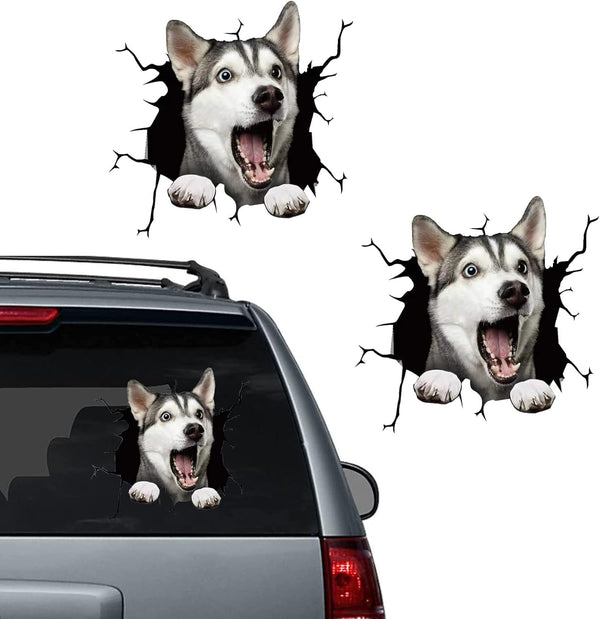 Dog Window Clings, Husky Crack Decals, 3D Static Stickers for Car and Home Decor, 2 PCS