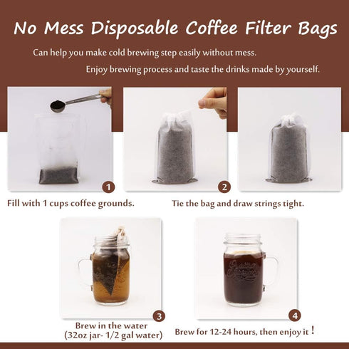 No Mess Cold Brew Coffee Filters - 150 Count Disposable Fine Mesh Bags for Iced Coffee Maker, 4"x 6"